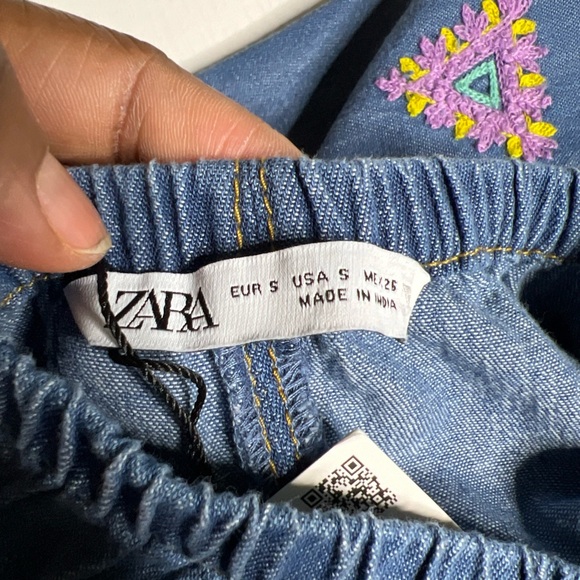 Zara Chambray Embroidered Midi Dress Women Small Halter Neck - Picture 13 of 15